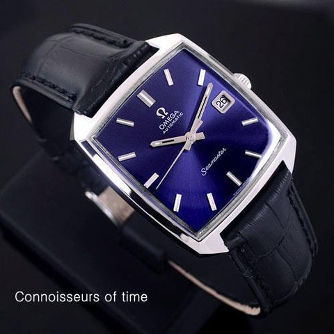 1970's Omega Seamaster Compressor Mens Vintage Watch with Blue Dial,565 Movement, Automatic - Stainless Steel