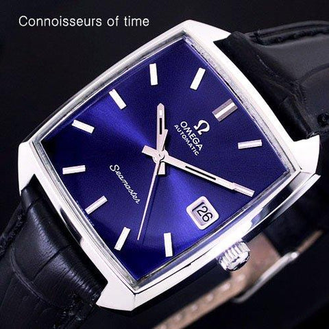 1970's Omega Seamaster Compressor Mens Vintage Watch with Blue Dial,565 Movement, Automatic - Stainless Steel