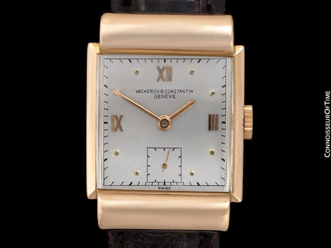1936 Vacheron & Constantin Vintage Mens Midsize Art Deco Watch with Hooded Lugs - 18K Rose Gold