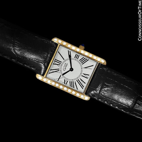 Cartier Vintage Ladies Tank Quartz Watch - Gold Vermeil, 18K Gold over Sterling Silver & Diamonds