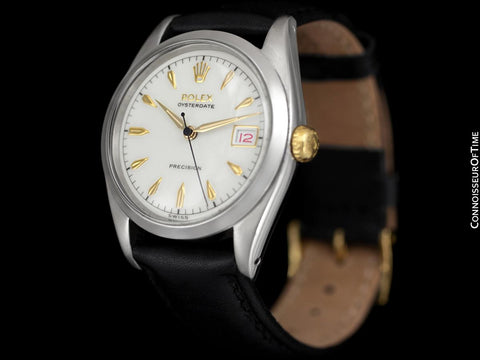 1956 Rolex Oysterdate Vintage Mens Handwound Watch with Roulette Date - Stainless Steel & 18K Gold