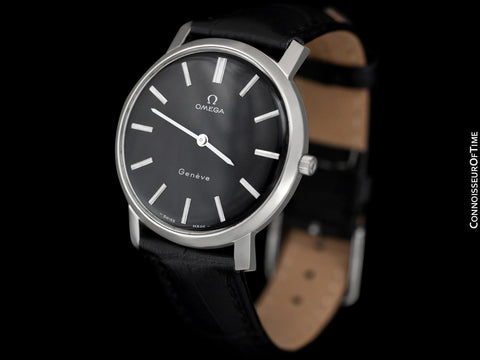 1973 Omega Geneve Vintage Mens Handwound Black Dial Dress Watch - Stainless Steel