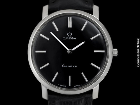 1973 Omega Geneve Vintage Mens Handwound Black Dial Dress Watch - Stainless Steel