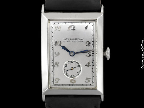 1920's Patek Philippe "Curvex" Vintage Mens Art Deco Rectangular 18K White Gold Watch - Breguet Numerals