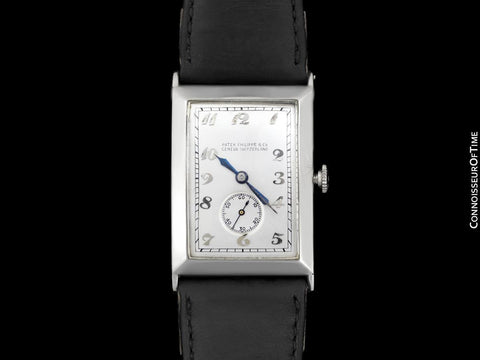 1920's Patek Philippe "Curvex" Vintage Mens Art Deco Rectangular 18K White Gold Watch - Breguet Numerals