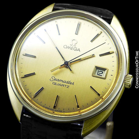 1980 Omega Seamaster Classic Vintage Mens Full Size Accuset Watch, Date - 18K Gold Plated & Stainless Steel