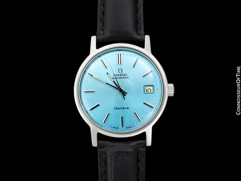 1975 Omega Geneve Vintage Mens Automatic Watch with Tiffany Blue Dial - Stainless Steel