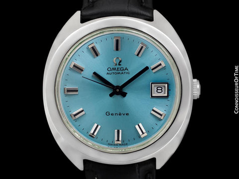 1970 Omega Geneve Vintage Mens Rare Large 37mm Cal. 565 Automatic Watch with Tiffany Blue Dial - Stainless Steel