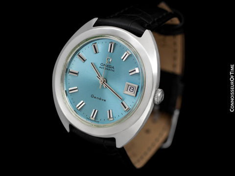1970 Omega Geneve Vintage Mens Rare Large 37mm Cal. 565 Automatic Watch with Tiffany Blue Dial - Stainless Steel
