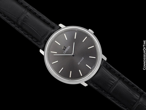 1973 Omega De Ville Vintage Mens Handwound Black Dial Dress Watch - Stainless Steel