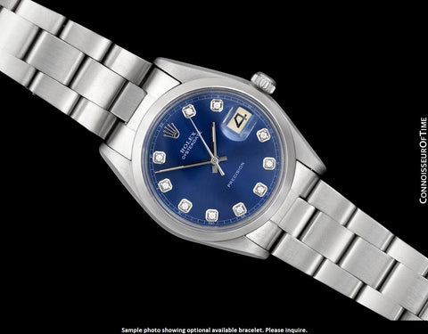 1982 Rolex Oysterdate Vintage Mens Blue Dial Watch with Date - Stainless Steel
