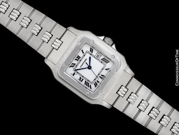 Cartier Santos Mens Automatic Stainless Steel Watch with Godron Bracelet