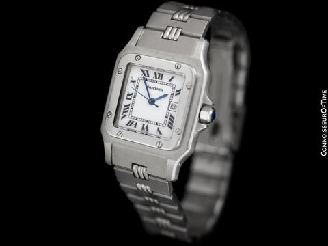 Cartier Santos Mens Automatic Stainless Steel Watch with Godron Bracelet