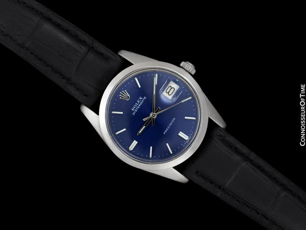 1973 Rolex Oysterdate Vintage Mens Blue Dial Watch with Date - Stainless Steel