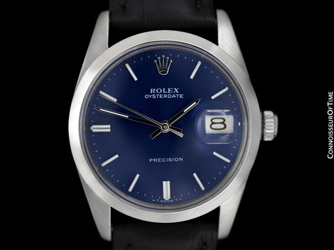 1973 Rolex Oysterdate Vintage Mens Blue Dial Watch with Date - Stainless Steel