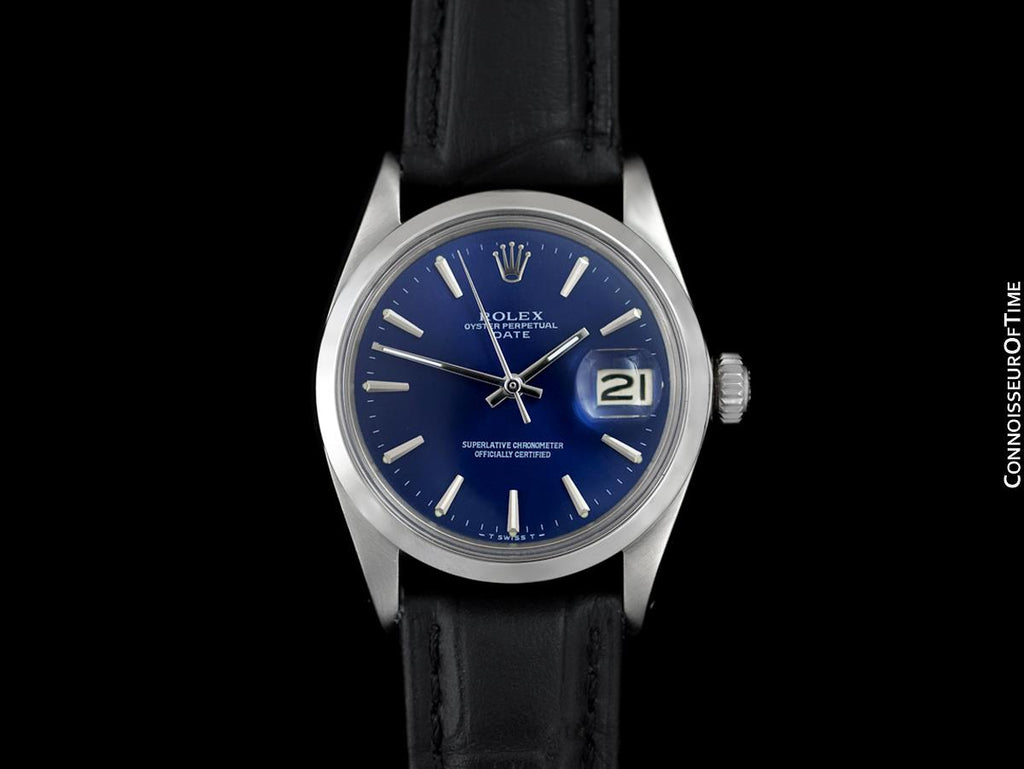1968 Rolex Oyster Perpetual Date 1500 Vintage Mens Blue Dial