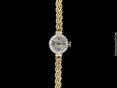 1990's Rolex Ladies Dress Bracelet Watch - 14K Gold & Diamonds
