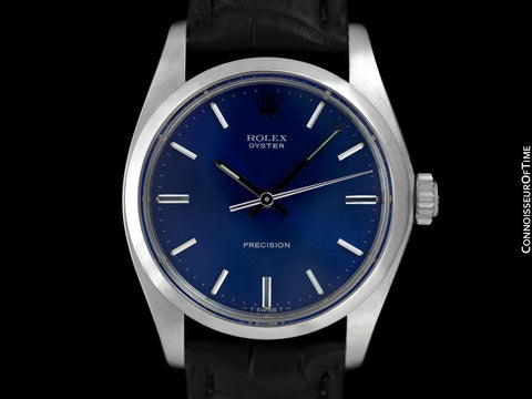 1974 Rolex Oyster Precision Classic Vintage Mens Handwound Watch with Blue Dial - Stainless Steel