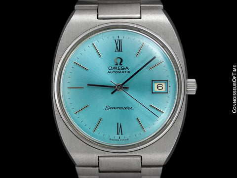 1975 Omega Seamaster Vintage Mens Bracelet Watch with Tiffany Blue Dial, Automatic, Date - Stainless Steel