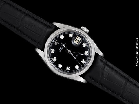 1963 Rolex Oysterdate Mens Vintage Ref. 6694 Date Watch with Black Dial - Stainless Steel & Diamonds