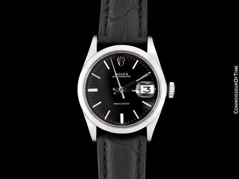 1971 Rolex Oysterdate Vintage Mens Black Dial Watch with Date - Stainless Steel