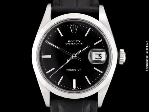 1964 Rolex Oysterdate Vintage Mens Black Dial Watch with Date - Stainless Steel