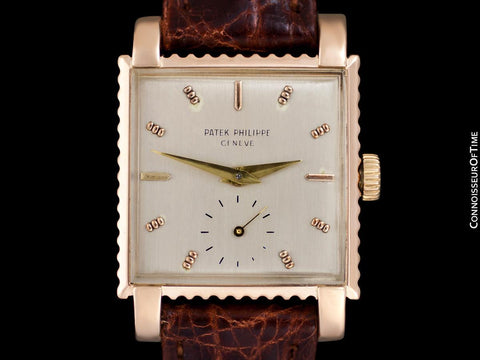 1952 Patek Philippe Vintage Mens Handwound Square Coin Edge Watch, Ref. 2472 - 18K Rose Gold with Papers