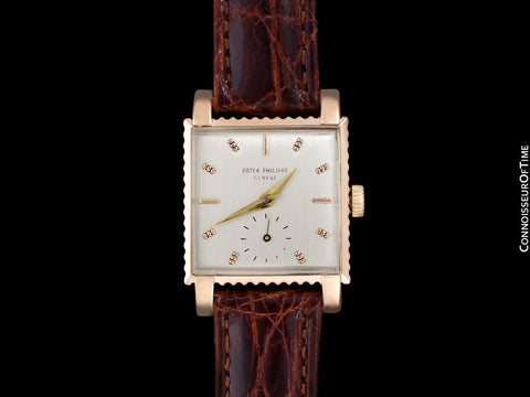 1952 Patek Philippe Vintage Mens Handwound Square Coin Edge Watch, Ref. 2472 - 18K Rose Gold with Papers