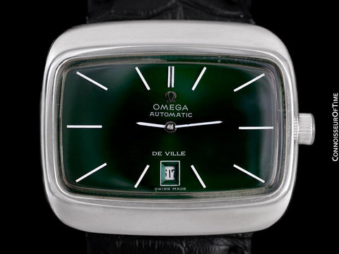 1970's Omega De Ville Mens Retro Dress TV Watch with Money Green Dial - Stainless Steel