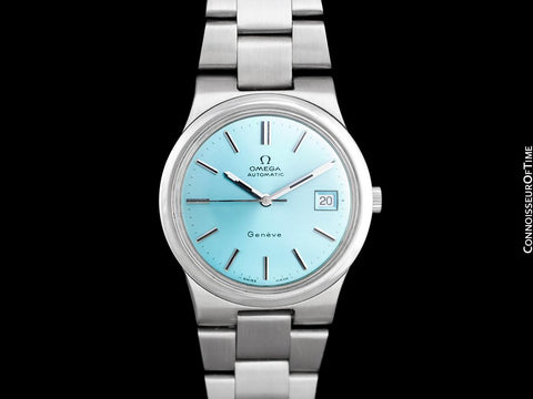 1973 Omega Geneve Vintage Mens Automatic Bracelet Watch with Tiffany Blue Dial - Stainless Steel