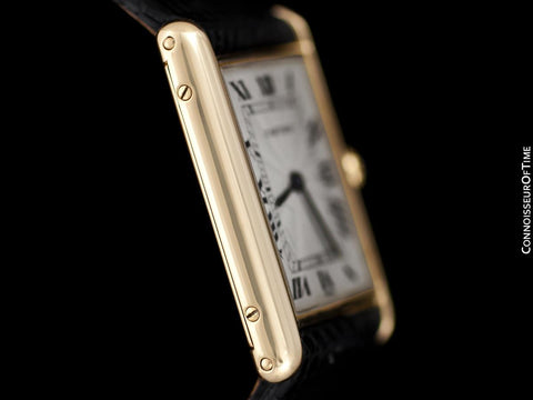 1996 Cartier Vintage Mens "Collection Privee" Level Ultra Thin Solid 18K Gold Tank Watch -  Papers & Boxes