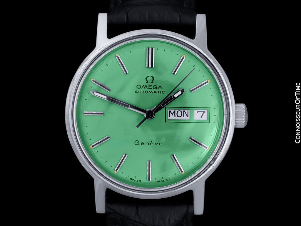1976 Omega Geneve Vintage Automatic Day Date Mens Green Dial Watch