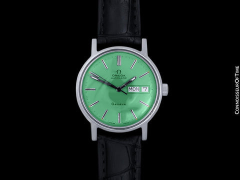 1976 Omega Geneve Vintage Automatic Day Date Mens Green Dial Watch - Stainless Steel