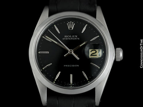 1964 Rolex Oysterdate Vintage Mens Black Dial Watch with Date - Stainless Steel