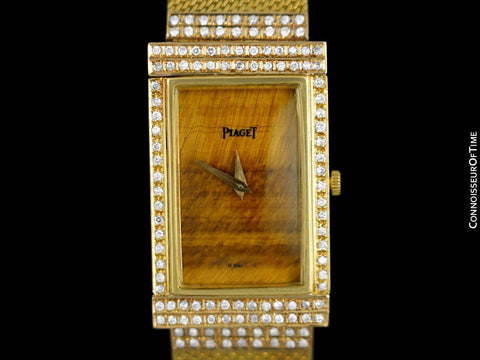 1960's Piaget Vintage Mens Large Watch with Tiger Eye Dial and Award Winning 9P Movement - 18K Gold & Diamonds