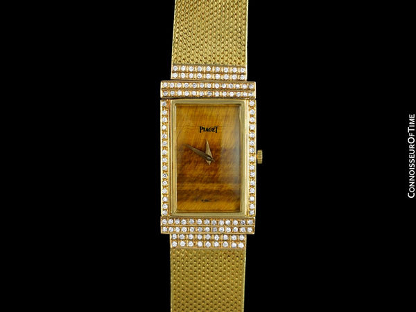 1960's Piaget Vintage Mens Large Watch with Tiger Eye Dial and Award Winning 9P Movement - 18K Gold & Diamonds