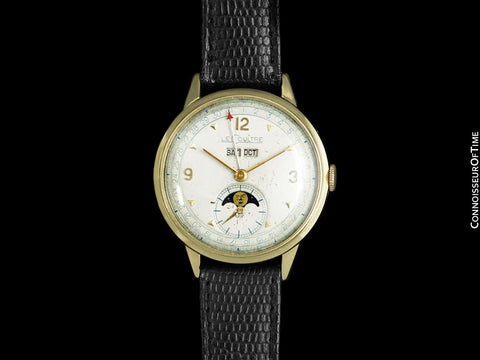 1949 Jaeger-LeCoultre Vintage Mens Triple Date Moon Phase Calendar Watch - Solid 14K Gold