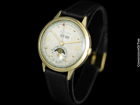 1949 Jaeger-LeCoultre Vintage Mens Triple Date Moon Phase Calendar Watch - Solid 14K Gold