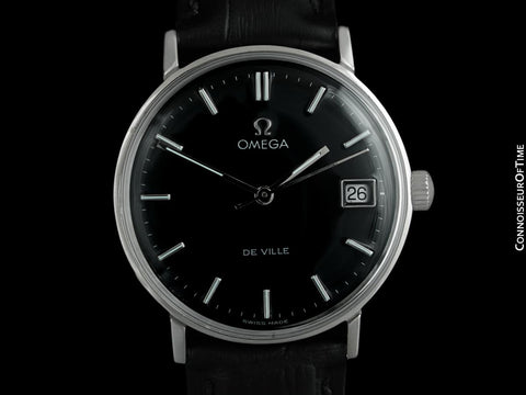 1968 Omega De Ville Vintage Mens Handwound Black Dial Watch with Date - Stainless Steel