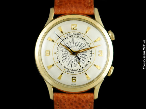 1960's Jaeger-LeCoultre Vintage Mens Memovox World Time Alarm Reveil, Automatic - 10K Gold Filled & Stainless Steel