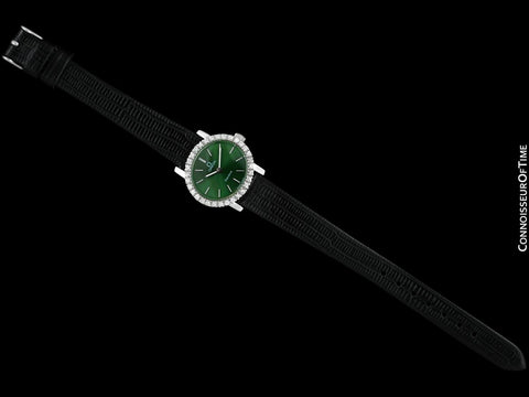 1973 Omega Geneve Vintage Ladies Handwound Watch with Forest Green Dial - Stainless Steel & Diamonds