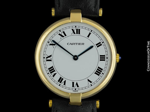 Cartier Vendome Mens Midsize Unisex Solid 18K Gold Watch - Papers and Pouch