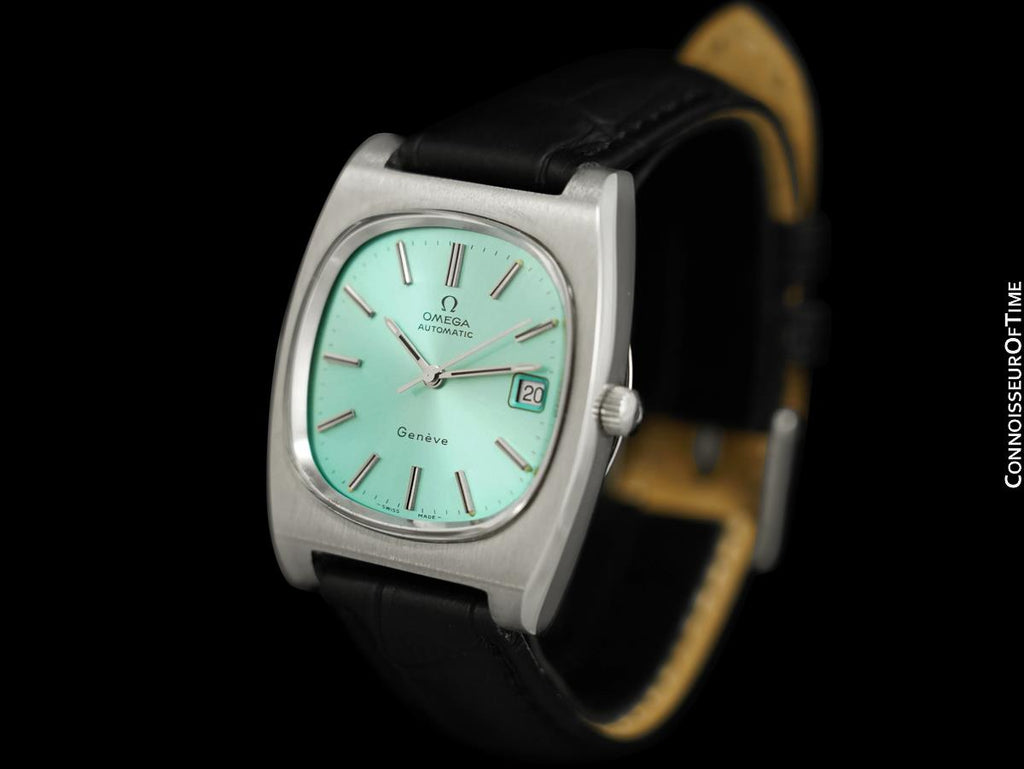 1974 Omega Geneve Vintage Mens TV Shaped Watch with Tiffany Blue