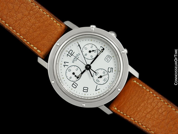 Hermes Clipper Mens Full Size 38mm Chronograph Quartz Watch - Stainless Steel