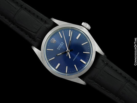 1969 Rolex Oyster Precision Classic Vintage Mens Handwound Watch with Blue Dial - Stainless Steel