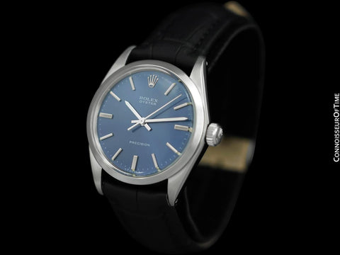 1969 Rolex Oyster Precision Classic Vintage Mens Handwound Watch with Blue Dial - Stainless Steel