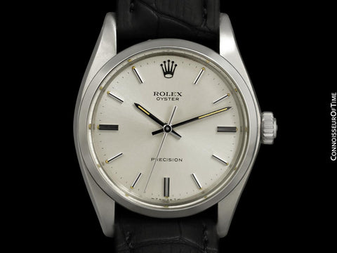 1973 Rolex Oyster Precision Classic Vintage Mens Handwound Watch with Silver Dial - Stainless Steel