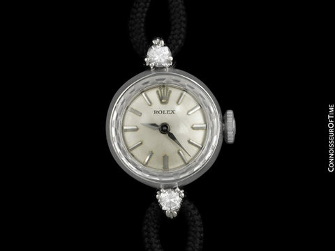 1960's Rolex Ladies Dress Watch with Silver Dial - 14K White Gold & Diamonds