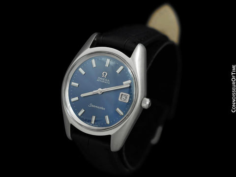 1973 Omega Seamaster Mens Vintage Watch with Automatic Movement and Royal Blue Dial - Stainless Steel