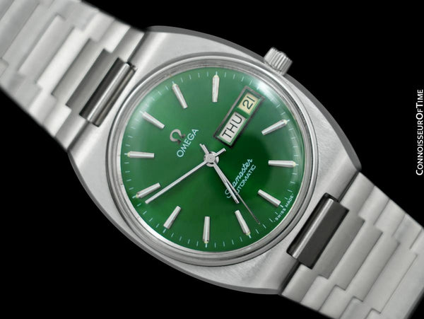 1979 Omega Seamaster Vintage Mens Bracelet Watch with Emerald Green Dial, Automatic, Day Date - Stainless Steel